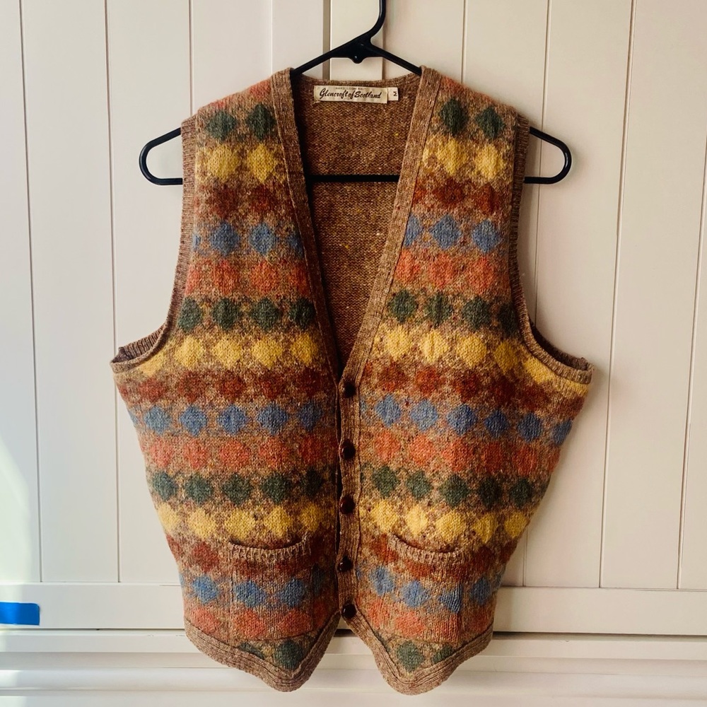 VTG Scottish Hand-Loom Knit Wool Diamond Vest (M)